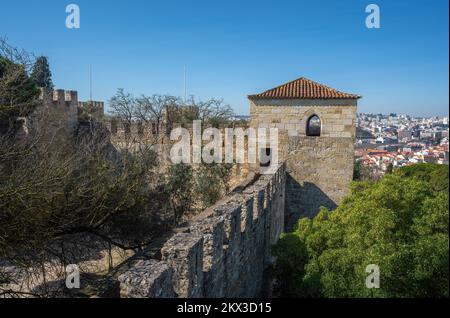 Walls of Saint George Castle (Castelo de Sao Jorge) - Lisbon, Portugal Stock Photo