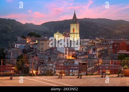 Novara di Sicilia, Italy village skyline on the island of Sicily at dusk. Stock Photo