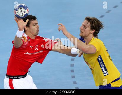 26.01.2018., Arena Zagreb, Zagreb, Croatia - 2018 European Men's Handball Championship, semifinal, Denmark - Sweden. Jesper Nielsen, Rasmus Lauge Schmidt Photo: Igor Kralj/PIXSELL  Stock Photo