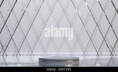 isolated white podium for product presentation or advertisement in 3d illustration background, empty stage of product showcase, platform in front Stock Photo