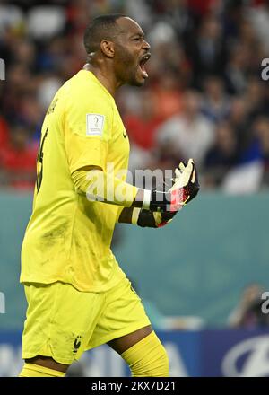 Al Rayyan, Qatar. 30th Nov, 2022. Steve Mandanda, goalkeeper of France, reacts during the Group D match between Tunisia and France at the 2022 FIFA World Cup at Education City Stadium in Al Rayyan, Qatar, Nov. 30, 2022. Credit: Li Ga/Xinhua/Alamy Live News Stock Photo