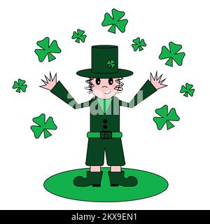 A man in a green suit with clover. St.Patrick 's Day. Vector illustration in a flat style. Stock Vector