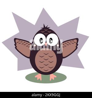 Funny owl with a bow tie flaps its wings. Vector flat style illustration Stock Vector