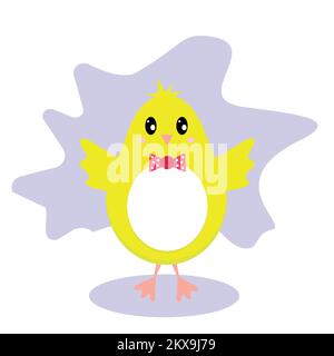 Funny cute chicken with a butterfly, in the shape of an egg. Easter concept, postcard. Flat vector illustration Stock Vector