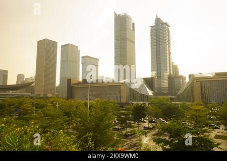 SHENZHEN - OCT 20: ShenZhen downtown on October 20, 2014 in Shenzhen, China. ShenZhen is regarded as one of the most successful Special Economic Zones Stock Photo