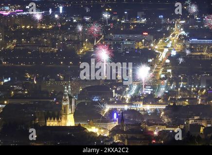 01.01.2018., Croatia, Zagreb - A look from Medvednica on New Year's fireworks in Zagreb. Photo: Igor Kralj/PIXSELL Stock Photo