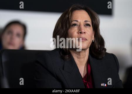 Washington, United States. 30th Nov, 2022. Vice President Kamala Harris attends a briefing with French President Emmanuel Macron (not seen) at NASA headquarters in Washington, DC, on Wednesday, November 30, 2022. President Joe Biden will welcome Macron for the first White House state dinner in more than three years on Thursday. Photo by Al Drago/UPI Credit: UPI/Alamy Live News Stock Photo