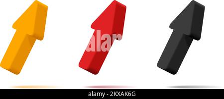 set of 3d arrows icons, render style, pointing up in different colors, isolated Stock Vector