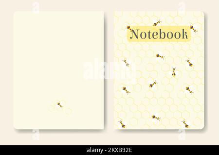 Honey comb and bee pastel colored template for notebook. Stock Vector