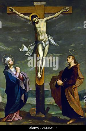 Christ on the Cross with the Virgin and Saint John by ANONYMOUS painter,  Lorraine 1st half 17th century, France, French, Stock Photo