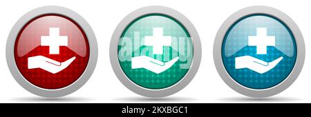 Hospital, medical help vector icon set, glossy web buttons collection Stock Vector