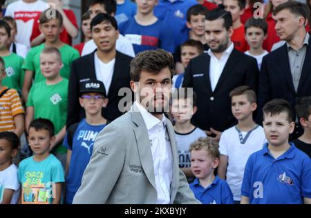 25.06.2019., Croatia, Zagreb - Mimara Museum, opening of the chess tournament Croatia Chess Tour 2019. Croatian Prime Minister Andrej Plenkovic and Magnus Carlsen Norwegian chess grandmaster played a match. Photo: Marin Tironi/PIXSELL Stock Photo