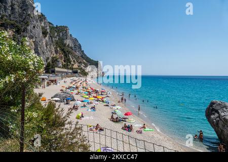 Varigotti, ITaly - 10-07-2021: The beautiful beach of Malpasso in Varigotti Stock Photo