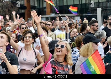 08.09.2019., Sarajevo, Bosnia and Herzegovina - Under tight security, Sarajevo held its inaugural Pride parade under the logan Let's go out!. The two-hour-long march went ahead under tight security and, despite calls to cancel it and concerns over security, finished without incident. Photo: STR-4321/PIXSELL Stock Photo