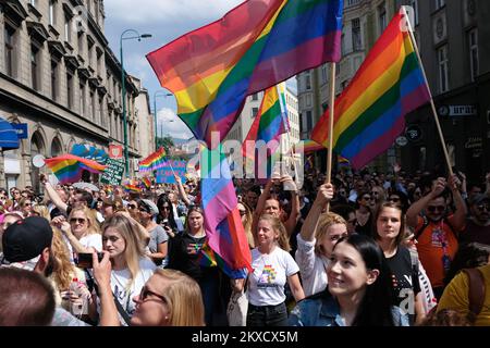 08.09.2019., Sarajevo, Bosnia and Herzegovina - Under tight security, Sarajevo held its inaugural Pride parade under the logan Let's go out!. The two-hour-long march went ahead under tight security and, despite calls to cancel it and concerns over security, finished without incident. Photo: STR-4321/PIXSELL Stock Photo