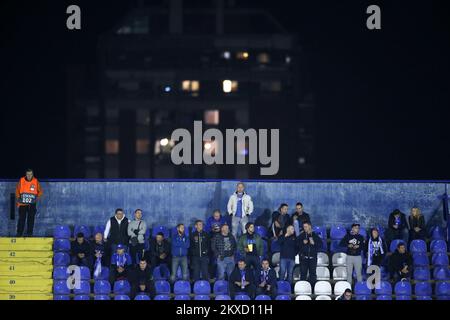 ZAGREB, CROATIA - SEPTEMBER 18: Supporters of GNK Dinamo are seen during the UEFA Champions League group C match between GNK Dinamo and Atalanta B.C. at Maksimir Stadium on September 18, 2019 in Zagreb, Croatia. Stock Photo