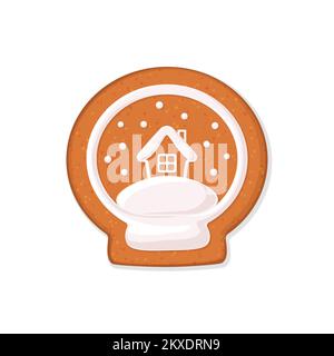 Christmas gingerbread cookie in shape of snow globe. Flat vector illustration Stock Vector