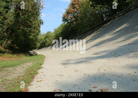 The famous historic inclined curve at the old racing circuit at Monza near Milano. Stock Photo