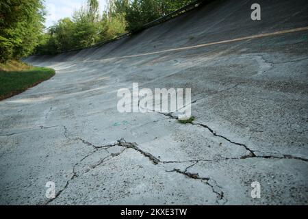 The famous historic inclined curve at the old racing circuit at Monza near Milano. Stock Photo