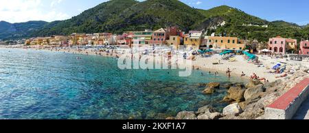 Varigotti, Italy - 10-07-2021: The beautiful beach of Varigotti with turquoise water Stock Photo
