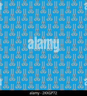 Blue ink fishing hooks isolated on white background. Cute monochrome seamless pattern. Vector flat graphic hand drawn illustration. Texture. Icon. Eps Stock Vector