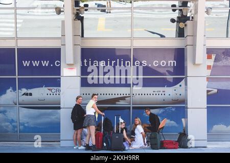 British tourists seen leaving Croatia at Zadar airport in Zadar, Croatia on August 22, 2020. The British authorities put Croatia on the 'red list' of epidemiologically dangerous countries due to the growing number of cases of infection with the new coronavirus. Photo: Marko Dimic/PIXSELL Stock Photo