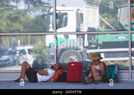 British tourists seen leaving Croatia at Zadar airport in Zadar, Croatia on August 22, 2020. The British authorities put Croatia on the 'red list' of epidemiologically dangerous countries due to the growing number of cases of infection with the new coronavirus. Photo: Marko Dimic/PIXSELL Stock Photo