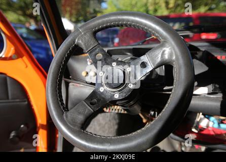 Interior of Fiat 500 oldtimer car is pictured during a 4th Fiat 500 Super Cup rally in Skradin, Croatia on October 04, 2020. Photo: Dusko Jaramaz/PIXSELL Stock Photo