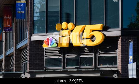 Seattle - August 07, 2022; Logo on headquarters of King 5 Media Group in Seattle an NBC affiliate owned by Tegna Inc Stock Photo