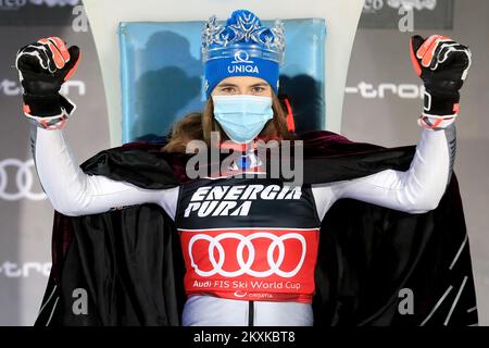 ZAGREB, CROATIA - JANUARY 03: Petra Vlhova of Slovakia takes 1st place during the Audi FIS Alpine Ski World Cup Slalom on January 3, 2021 in Zagreb, Croatia. Slavko Midzor/PIXSELL Stock Photo