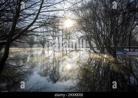 Photo taken on Jan. 20, 2021 shows the Roman bridge in cold winter morning,in Sarajevo, Bosnia and Herzegovina. Photo: Armin Durgut/PIXSELL  Stock Photo