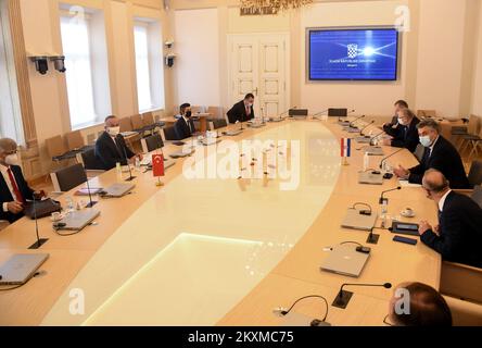 Prime Minister of the Government of the Republic of Croatia Andrej Plenkovic meets with Turkey's Minister of Foreign Affairs Mevlut Cavusoglu in Zagreb, Croatia, Feb 26, 2021 Photo: Josip Regovic/PIXSELL Stock Photo