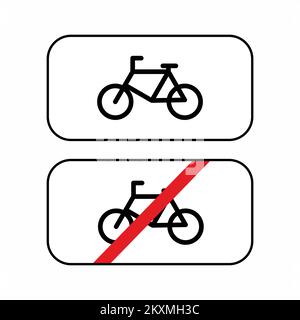 Traffic signs for cyclists set. Bicycle and no bicycle sign on white background. Sign indicating the prohibition or rule. Pedal bikes horizontal templ Stock Vector