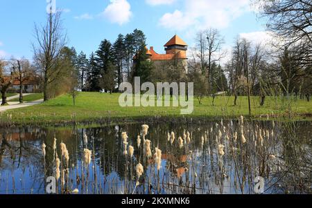 A view of the Old Town of Dubovac.The Dubovac Castle overlooks the Croatian city Karlovac. Its square tower was probably built during the 13th century. In the 15th century, the castle was rebuilt inÂ RenaissanceÂ style., in Karlovac, Croatia, on March 24, 2021. Photo: Kristina Stedul Fabac/PIXSELL Stock Photo