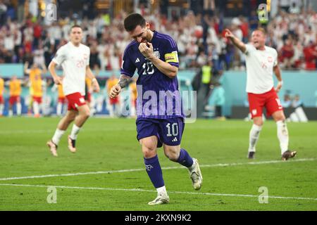 Doha, Qatar. 30th Nov, 2022. Lionel Messi of Argentina reacts after missing a penalty kick during the 2022 FIFA World Cup Group C match at 974 Stadium in Doha, Qatar on Wednesday, November 30, 2022. Photo by Chris Brunskill/UPI Credit: UPI/Alamy Live News Stock Photo