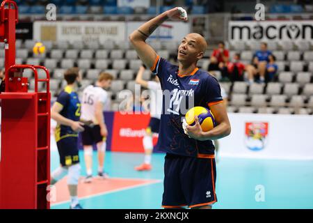 ZADAR, CROATIA - MAY 08: Nimir Abdel Aziz of Netherlands before the CEV EuroVolley Qualifying match between Netherlands and Sweden at Kresimir Cosic Hall in Visnjik Sports Center on May 8, 2021 in Zadar, Croatia. Photo: Marko Dimic/PIXSELL Stock Photo