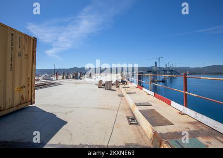Photo taken on May 10, 2021 shows Peljesac Bridge construction site in Komarna, Croatia. Peljesac bridge is constructed by China Road and Bridge Corporation with investment of 420 million euros mostly founded by the EU. Photo: Grgo Jelavic/PIXSELL Stock Photo