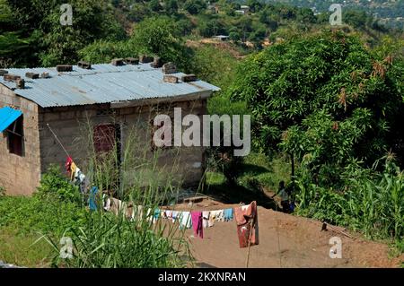 Courtyard and house, outskirts of Kinshasa, Democratic Republic of the ...
