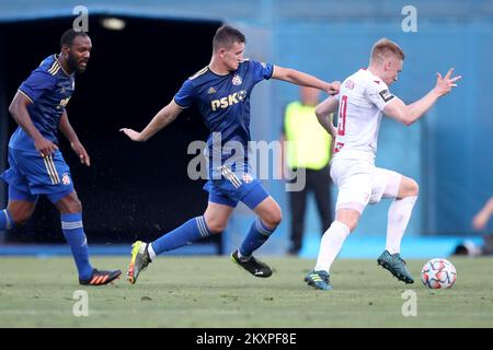 Patrick Pedersen of Valur controls the ball during UEFA Champions League First Qualifying Round match between GNK Dinamo Zagreb and Valur at Maksimir Stadium in Zagreb, Croatia on July 7, 2021. Photo: Igor Kralj/PIXSELL Stock Photo