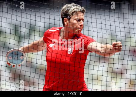 TOKYO, JAPAN - JULY 31: Dragana Tomasevic of Team Serbia competes in the Women's Discus Throw Qualification on day eight of the Tokyo 2020 Olympic Games at Olympic Stadium on July 31, 2021 in Tokyo, Japan. Photo: Igor Kralj/PIXSELL Stock Photo