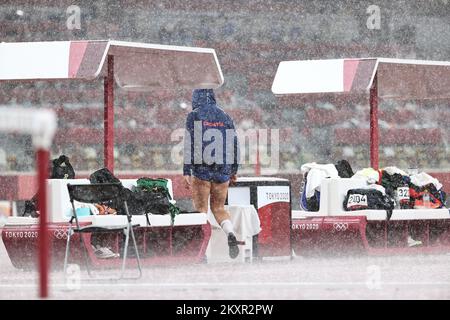 TOKYO, JAPAN - AUGUST 02: Discus thrower, Sandra Perkovic of Team Croatia, competes in the discus throw athletics on day 10 of the Tokyo 2020 Olympic Games at Olympic Stadium on August 02 2021 in Tokyo, Japan. Photo: Igor Kralj/PIXSELL Stock Photo