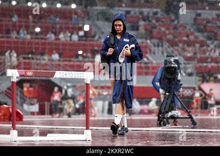 TOKYO, JAPAN - AUGUST 02: Discus thrower, Sandra Perkovic of Team Croatia, competes in the discus throw athletics on day 10 of the Tokyo 2020 Olympic Games at Olympic Stadium on August 02 2021 in Tokyo, Japan. Photo: Igor Kralj/PIXSELL Stock Photo