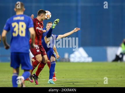 Croatia, Zagreb - AUGUST 4, 2021 Bartosz Slisz, Mislav Orsic during UEFA Champions League third qualifying round Leg 1 football match between Dinamo Zagreb and Legia Warsaw on Maksimir Stadium. Photo: Matija Habljak/PIXSELL Stock Photo