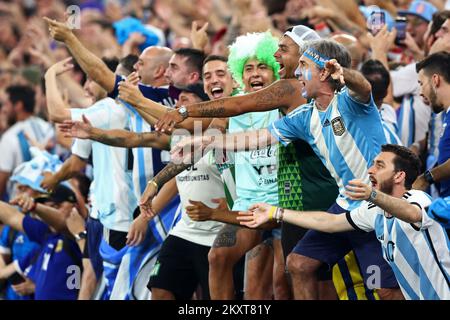 Doha, Qatar. 30th Nov, 2022. Argentina fans support their team during the 2022 FIFA World Cup Group C match at 974 Stadium in Doha, Qatar on November 30, 2022. Photo by Chris Brunskill/UPI Credit: UPI/Alamy Live News Stock Photo