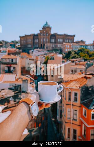 Balat district street view in Istanbul. Balat is popular tourist attraction in Istanbul, Turkey. Stock Photo