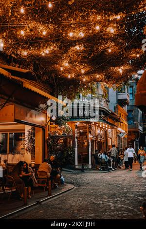 Balat district street view in Istanbul. Balat is popular tourist attraction in Istanbul, Turkey. Stock Photo