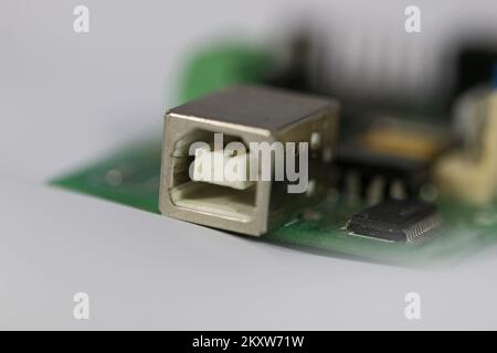 Printer connector USB-2 soldering on PCB Stock Photo