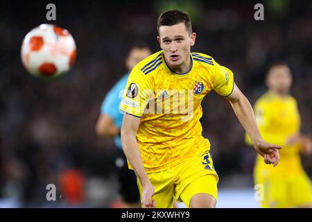 LONDON, ENGLAND - DECEMBER 09: Daniel Stefulj of Dinamo Zagreb looks on ball during the UEFA Europa League group H match between West Ham United and Dinamo Zagreb at Olympic Stadium on December 9, 2021 in London, United Kingdom. Photo: Igor Kralj/PIXSELL Stock Photo