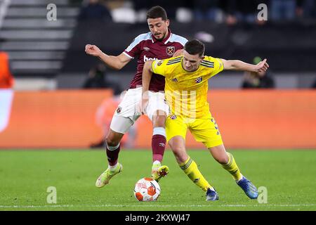 LONDON, ENGLAND - DECEMBER 09: Daniel Stefulj of Dinamo Zagreb in action during the UEFA Europa League group H match between West Ham United and Dinamo Zagreb at Olympic Stadium on December 9, 2021 in London, United Kingdom. Photo: Igor Kralj/PIXSELL Stock Photo