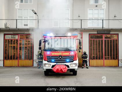 Zagreb fire station got a new fire truck that will be named after the boy Grga that was saved by firefighters but due to severe injuries afterwards he passed away in Zagreb, Croatia on 23. December, 2021. Photo: Sanjin Strukic/PIXSELL Stock Photo